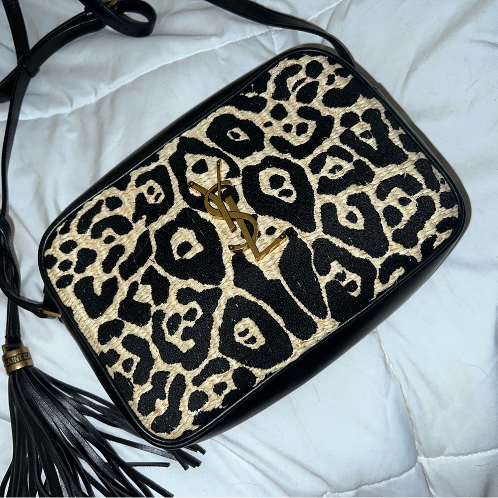 Yves Saint Laurent Black and Cream Leopard Print Crossbody Bag